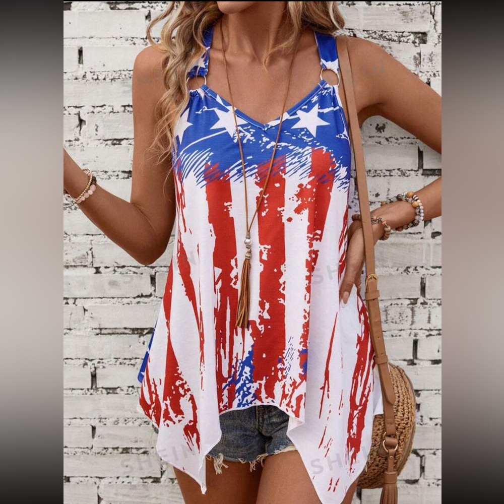 🇺🇸 American Flag Criss Cross Tank Top/Swim Cover-Up | M & L